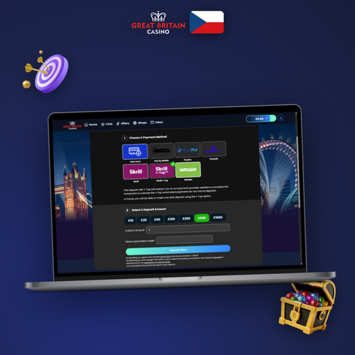 GB Casino vklad na mobilu a desktopu s ikonami Visa, Mastercard a Bitcoin od 200 CZK